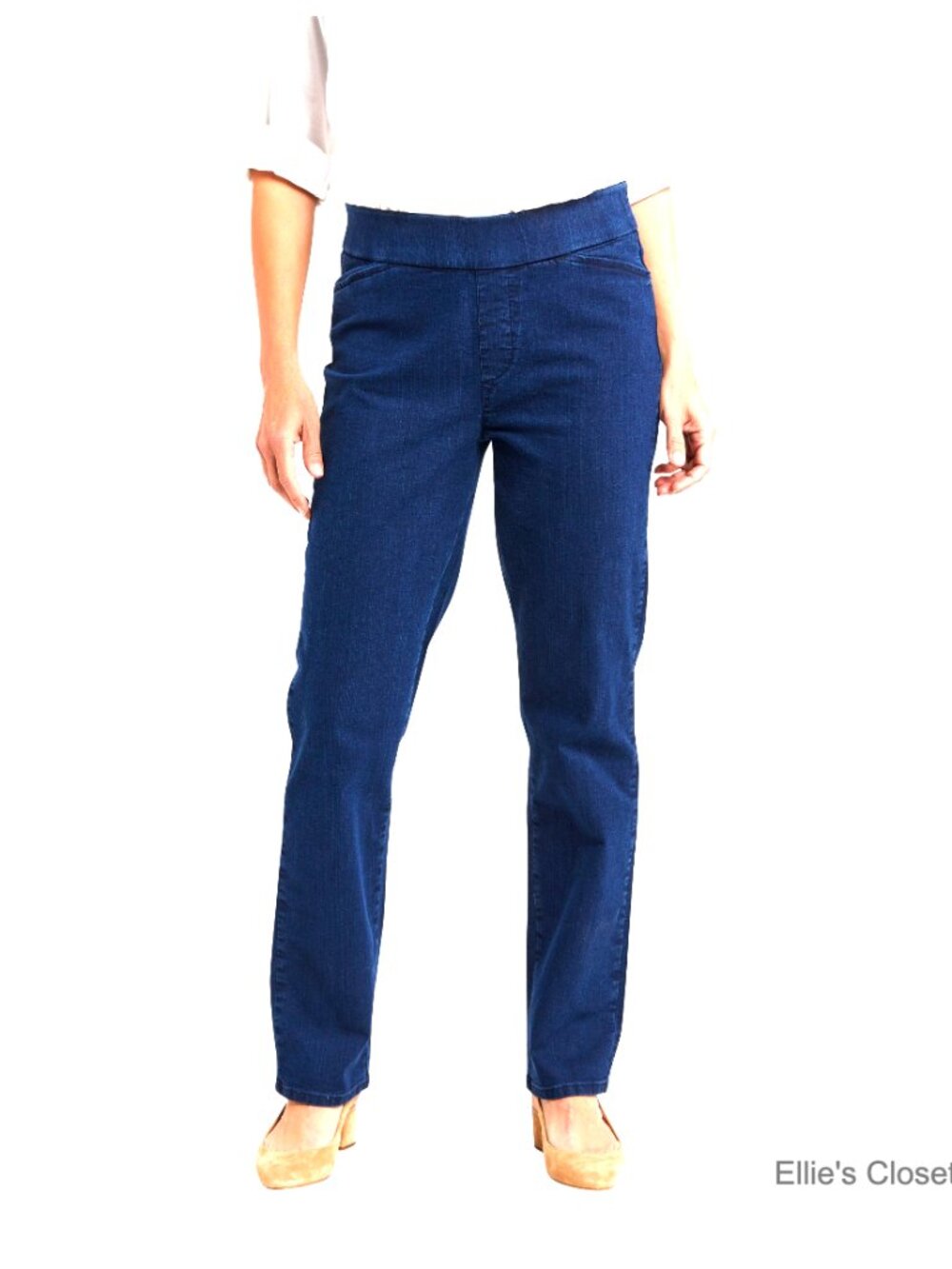 Easy-Fit Elastic-Waist Stretch Denim Pull-On Skinny Pants
